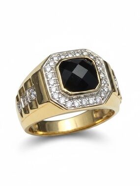 Effy Men's 14K Yellow Gold Onyx and Diamond Ring mens NWT $12000